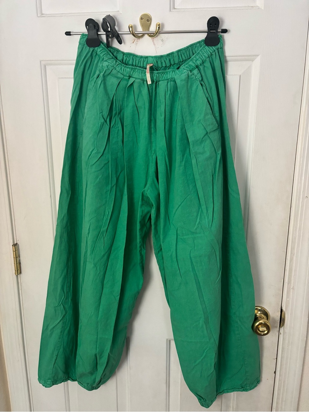 Free People Wide-Leg Drawstring Track Pants in Green